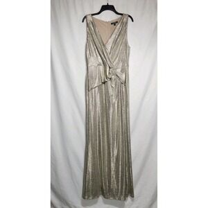 Lauren Ralph Lauren Womens Gold Metallic‎ Wrap Dress 14 Ruched Sleeveless Formal